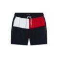 Badeshorts "MEDIUM DRAWSTRING", Jungen, Gr. 140/146, N-Gr, blau (desert sky), Polyamid, TOMMY HILFIGER SWIMWEAR, Colorblocking, Badehosen, im Color Block-Design