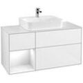 Villeroy und Boch Finion Waschtischunterschrank F161GFGF 120cm, Abdeckplatte white matt, Regal links Glossy white lacquer, Glossy white lacquer