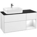 Villeroy und Boch Finion Waschtischunterschrank G152GFGF 120cm, Abdeckplatte black matt, Emotion, Regal links Glossy white lacquer, Glossy white lacquer