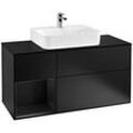 Villeroy & Boch Finion Unterschrank F162PDPD 120cm, Black Matt Lacquer, mit Regal, mit Licht