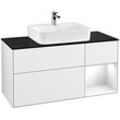 Villeroy und Boch Finion Waschtischunterschrank F172GFGF 120cm, Abdeckplatte black matt, Regal rechts Glossy white lacquer, Glossy white lacquer