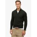 Strickpullover SUPERDRY "ESSENTIAL EMB KNIT HALF ZIP", Herren, Gr. L, grün (schwarz moss marl), Strick, Obermaterial: 35% Wolle, 35% Nylon, 30% Baumwolle, meliert, modisch, relaxed fit, Langarm Bündchen, Pullover