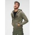 Kapuzensweatjacke ALPHA INDUSTRIES "BASIC ZIP HOODY", Herren, Gr. S, grün (olivgrün), angeraute Sweatware, Obermaterial: 80% Baumwolle, 20% Polyester, bedruckt, modisch, normal, Rundhals, Langarm eingesetzt Rippbündchen, Sweatjacken