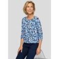 Langarmshirt RABE, Damen, Gr. 42, blau (marine), Web, Obermaterial: 95% Viskose, 5% Elasthan, bedruckt, casual, gerade hüftbedeckend, Rundhals, Langarm, Shirts, mit grafischem Muster