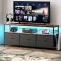 Eifson - TV-Schrank 108 cm, mit Schubladen aus schwarzem PU-Stoff, einstellbarer LED-Beleuchtung, Tigerfell-Oberseite, Spanplatte, Vintage-Stil,