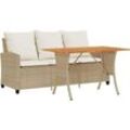 Gartensofa 3-Sitzer mit Kissen & Tisch Beige Poly Rattan Vidaxl