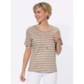 Kurzarmshirt CASUAL LOOKS "Ringelshirt", Damen, Gr. 36, beige (beige, weiß, geringelt), 100% Baumwolle, gemustert, mehrfarbig, gestreift, Rundhals, Kurzarm, Shirts