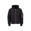 Bomberjacke ALPHA INDUSTRIES "Alpha Industries Men - Bomber Jackets MA-1 Zip Hood Back EMB", Herren, Gr. L, schwarz, Obermaterial/Futter: 100% Nylon, Kapuze: 75%, 25% Polyester, Füllung: 100% Polyester, Jacken