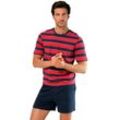 Pyjama H.I.S, Herren, Gr. 44/46, bunt (rot, navy, gestreift, navy), Jersey, Obermaterial: 100% Baumwolle, gestreift, Basic, bequem kurz, Rundhals, Kurzarm abgesteppte Kante, Homewear-Sets, mit aufwendig gestreiftem Oberteil