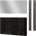 Garderoben-Set GERMANIA "Valega", schwarz, B:200cm H:200cm T:19cm, Spanplatte, Glas, Kastenmöbel-Sets, Schuhschrank mit Glasfronten, Spiegel und zwei Garderobenpaneelen