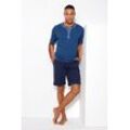 Pyjama AUTHENTIC LE JOGGER, Herren, Gr. 56/58, blau (blau, gestreift, marine), Jersey, Obermaterial: 100% Baumwolle, gestreift, Basic, bequem kurz, Rundhals, Kurzarm abgesteppte Kante, Homewear-Sets, mit aufwendigem Ausschnitt und Knopfleiste