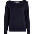 Strickpullover TOMMY HILFIGER "CO JERSEY STITCH V-NK SWEATER", Damen, Gr. M (38), blau (desert sky), Feinstrick, Obermaterial: 67% Baumwolle, 33% Polyamid, unifarben, casual, Basic, U-Boot-Ausschnitt, Langarm Bündchen, Pullover, mit Tommy Hilfiger Logo-Flag