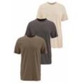 T-Shirt MAN'S WORLD, Herren, Gr. 44/46 (S), grün (olivgrün, dunkeloliv, beige), Single Jersey, Obermaterial: 100% Baumwolle, unifarben, Basic, normal, Rundhals, Kurzarm normaler Saum, Shirts, Kurzarm, unifarben, Rundhals, aus Baumwolle, im 3er-Pack, Topseller