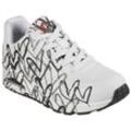 Wedgesneaker SKECHERS "UNO-SPREAD THE LOVE", Damen, Gr. 37, weiß, schwarz 2, Lederimitat, kontrastfarbene Details, sportlich, Schuhe Sneaker, Freizeitschuh, Halbschuh, Schnürschuh mit auffälligem Graffiti-Print, Topseller