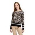 Strickpullover BETTY BARCLAY "Betty Barclay Feinstrickpullover mit Print", Damen, Gr. 36, nature, schwarz, Strick, Obermaterial: 80% Viskose, 20% Polyamid., casual, gerade normal, Rundhals, Langarm, Pullover, Druck