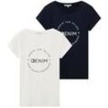 TOM TAILOR DENIM Damen T-Shirts im Doppelpack, blau, Print, Gr. XXL