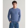 Rundhalspullover GANT "COTTON PIQUE C-NECK", Herren, Gr. 5XL, blau (denim blau melange), Strick, Obermaterial: 100% Baumwolle, meliert, casual, regular fit hüftlang, Rundhals, Langarm Rippstrickbündchen, Pullover, mit Logostickerei auf der Brust