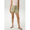 Shorts ANISTON CASUAL, Damen, Gr. 34, N-Gr, grün (hellkhaki), Web, Obermaterial: 100% Baumwolle, unifarben, Strukturmuster, modisch, figurumspielend kurz, Hosen, mit Häkel-Applikationen verziert - NEUE KOLLEKTION