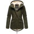 Winterjacke MARIKOO "Manolya", Damen, Gr. S (36), grün (dunkelgrün), Oberstoff: 100% Baumwolle, Futter: 100% Polyester, Wattierung: 100% Polyester, Ärmelfutter: 100% Polyester, casual, figurbetont Po-bedeckend, hoch geschlossener Ausschnitt, Langarm Ärmel ohne Ärmelschlitz Rippstrickbündchen mit Druckknopf, Jacken, stylischer Kurzmantel mit weichem Teddyfell-Futter