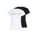 T-Shirt CALVIN KLEIN JEANS "INSTITUTIONAL LOGO 2-PACK TEE", Damen, Gr. XL (42), schwarz-weiß (hellweiß, ck schwarz), Single Jersey, Obermaterial: 100% Baumwolle, unifarben, feminin, regular fit, Rundhals, Kurzarm, Shirts, mit Logoschriftzug