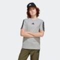 T-Shirt ADIDAS SPORTSWEAR "J 3S TEE 160", Kinder, Gr. 128, grau (medium grau heather, schwarz), Obermaterial: 100% Baumwolle, sportlich, Rundhals, Shirts