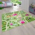 Kinderteppich PACO HOME "Bino 560", grün, B:140cm H:4mm L:200cm, Polyester, Teppiche, Kurzflor, Straßen-Spiel-Teppich, Motiv Bauernhof, Kinderzimmer