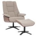 MCA Relaxsessel + Hocker MCW-N57, Fernsehsessel Liegesessel, Bouclé Stoff Holz ~ braun