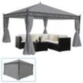 Pergola Calpe, Garten Pavillon, stabiles 7cm-Gestell mit Seitenwand ~ hellgrau 4x4m