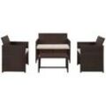 4-tlg. Garten-Lounge-Set mit Auflagen Poly Rattan Braun Vidaxl