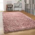 Paco Home - Hochflor Teppich Wohnzimmer Shaggy Pastell Einfarbig Weich Flauschig Langflor Pink, 200 cm Rund