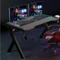 unho Gaming Tisch RGB Computertisch 120 x 60 cm für Gamer ergonomisch, Großer Oberfläche mit RGB-Beleuchtung, mit Getränkehalter Kopfhörerhalter