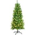 150cm Bleistift Weihnachtsbaum mit warmweissen LED-Leuchten, künstlicher Tannenbaum mit Klappsystem und Metallstaender, Christbaum pvc Nadeln,