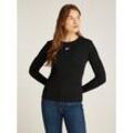 Langarmshirt TOMMY JEANS CURVE "TJW SLIM LS BADGE TEE EXT", Damen, Gr. 6XL (52), schwarz, Single Jersey, Obermaterial: 95% Baumwolle, 5% Elasthan, unifarben, casual, figurbetont, Rundhals, Langarm eng abgerundeter Saum, Shirts, in Großen Größen, Badge, Langarm