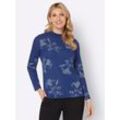 Stehkragenpullover CLASSIC BASICS "Jacquard-Pullover", Damen, Gr. 38, blau (royalblau, gemustert), 90% Polyacryl, 6% Polyester, 4% metallisierte Fasern, geblümt, gemustert, mehrfarbig, Langarm, Pullover