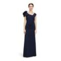 Abendkleid VERA MONT "Vera Mont Abendkleid figurbetont", Damen, Gr. 36, Normalgrößen, blau (night sky), Cru00eape, Obermaterial: 95% Polyester, 5% Elasthan. Besatz: 100% Polyester. Futter: 100% Polyester., elegant, figurbetont lang, asymmetrischer Ausschnitt, ohne Ärmel, Kleider, Volant