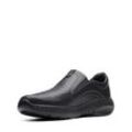 Slipper CLARKS "ClarksPro Step", Herren, Gr. 44, schwarz (schwarz leather), Leder, casual, Schuhe, Slip-On Sneaker, Schlupfschuh, Komfortschuh mit Gummizug