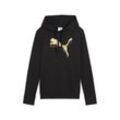 Hoodie PUMA "ESS METALLIC Hoodie Damen", Damen, Gr. L, schwarz metallic gold, Obermaterial: 68% Baumwolle, 32% Polyester; Kapuzenfutter: 100% Baumwolle; Rippe: 3% Elasthan, 97% Baumwolle, normal, Langarm, Sweatshirts