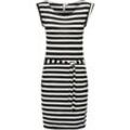 Sommerkleid RAGWEAR "Tagg Stripes", Damen, Gr. L (40), Normalgrößen, schwarz, Material: 50% Viskose, 50% Polyester, casual, figurumspielend ca. Mitte Oberschenkel, tiefer Rundhals, Kurzarm Ärmel ohne Ärmelschlitz, Kleider, gestreiftes Damen Minikleid mit Taillenband und Taschen