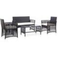 4-tlg. Garten-Lounge-Set mit Auflage Poly Rattan Schwarz Vidaxl