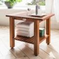 Badhocker DESTINY "»SPA & LIVING«", braun (holzfarben, natur), B:46cm H:44cm T:32cm, Hocker, Badhocker, Beistelltisch geriffelt mit Ablagefach 46x32x44 cm, Teak