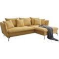 Ecksofa ANDAS "LIVORNO,258 cm, L-Form", gelb, B:258cm H:91cm, 100% Polyester, PU-Schaum und Nosag-Federung., Federung Ottoman : 12 x Feder Type B 1650mm, Ferderung 2 Sitzer: 10 x Feder Type B 650 mm, Sitz und Funktion: Schaum T30/40 8 cm., Sofas, Schlaffunktion u. Bettkasten (139/224cm), Samt, Struktur, Webstoff