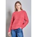 Rundhalspullover STREET ONE, Damen, Gr. 36, rot (sugar coral), Feinstrick, 69% Nylon, 30% Baumwolle, 1% Elasthan, unifarben, casual, oversize normal, Rundhals, Langarm Bündchen, Pullover, im angenehmen Materialmix