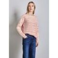 Strickpullover STREET ONE, Damen, Gr. 36, beige (soft beige), Web, 89% Baumwolle, 11% Polyacryl, gemustert, casual, gerade normal, U-Boot-Ausschnitt, Langarm Bündchen, Pullover, mit U-Boot-Ausschnitt