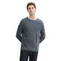 Rundhalspullover TOM TAILOR, Herren, Gr. L, grau mint navy towonte, Strick, Obermaterial: 100% Baumwolle, meliert, casual, regular fit taillenbedeckt, Rundhals, Langarm gerader Abschluss, Pullover, in Melange Optik