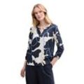 Langarmshirt TOM TAILOR, Damen, Gr. L (40), big floral shapes design, Obermaterial: 50% Baumwolle, 50% Modal, bedruckt, casual, regular fit taillenbedeckt, tiefer Rundhals, 3/4-Ärmel Aufschlag, Shirts, mit All-Over Print