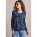 Langarmshirt CECIL, Damen, Gr. L (42), blau (universal blau melange), Stoff, 67% Viskose, 28% Polyester, 5% Elasthan, bedruckt, casual, gerade normal, V-Ausschnitt, Langarm Bündchen, Shirts, mit Elastiksaum