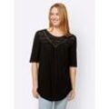 T-Shirt HEINE "Shirt", Damen, Gr. 40, schwarz, 100% Viskose, Spitze:100% Baumwolle, unifarben, Rundhals, Kurzarm, Shirts