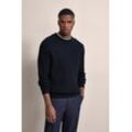 Strickpullover BUGATTI, Herren, Gr. L, blau (marine), Sweatware, 95% Baumwolle, 5% Kaschmir, unifarben, casual, regular fit, Rundhals, Langarm Rippbündchen, Pullover, mit Geflechtstruktur