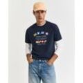 Rundhalsshirt GANT "GRAPHIC SS T-SHIRT", Herren, Gr. 4XL, blau (evening blau), Jersey, Obermaterial: 100% Baumwolle, casual, Rundhals, Kurzarm, Shirts, mit einem einzigartigen saisonalen GANT-Grafikprint auf der Brust