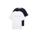 TOM TAILOR Herren T-Shirts mit Print im 2er-Pack, weiß, Uni, Gr. XXL